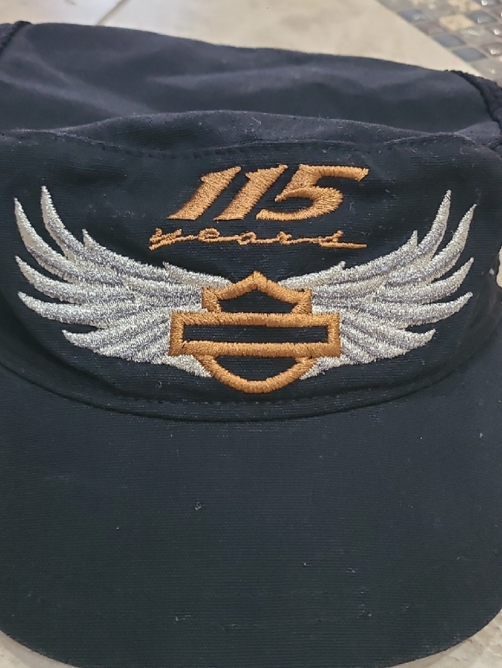 Harley-Davidson Black Cap with Gold '115' and Silver Wing Embroidery - Picture 2 of 7